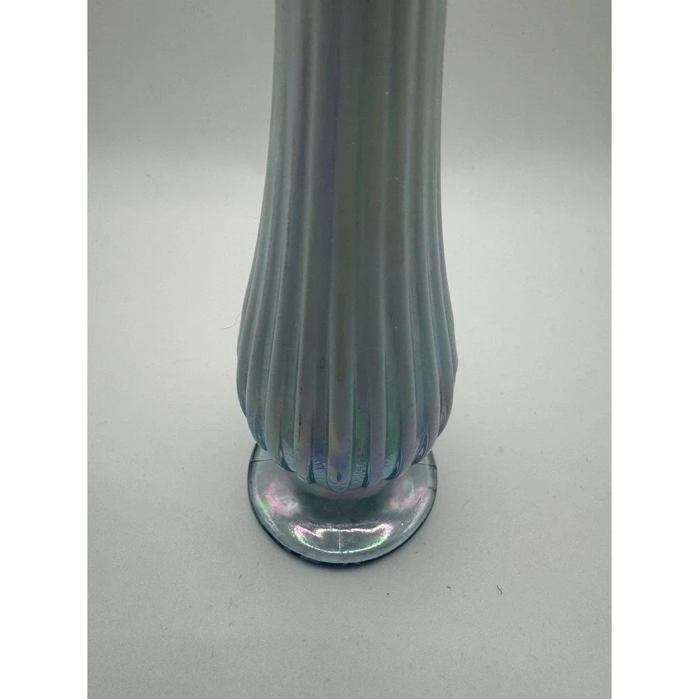 FENTON GLASS 1997 MISTY‎ BLUE SATIN BUD VASE, FABERGE, 7.5